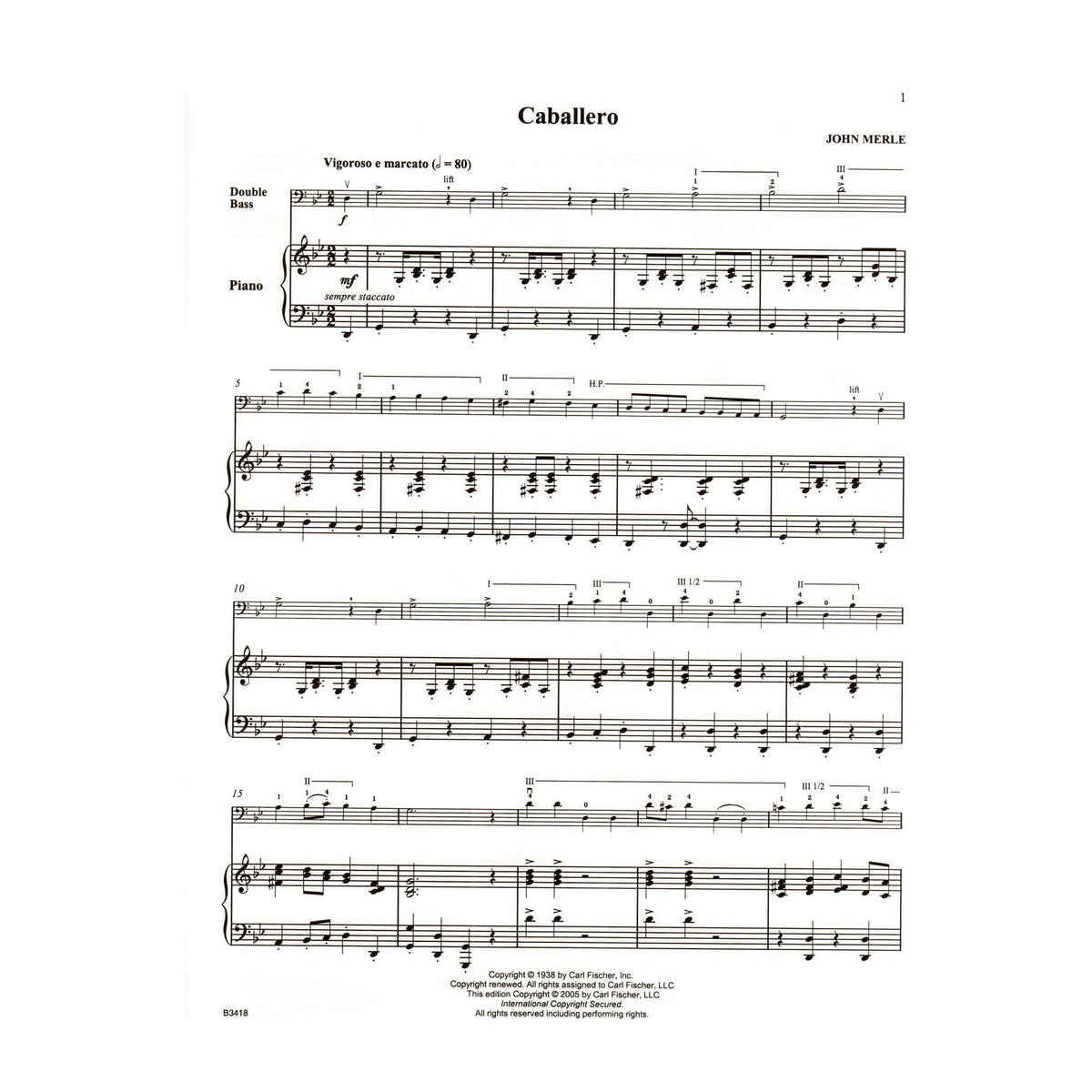 Merle, John - Caballero - Bass and Piano - Book/CD set - Carl Fischer Edition