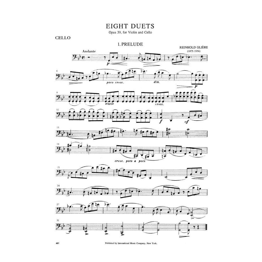 Glière, Reinhold - Eight Duets, Op 39 - Violin and Cello - International Edition