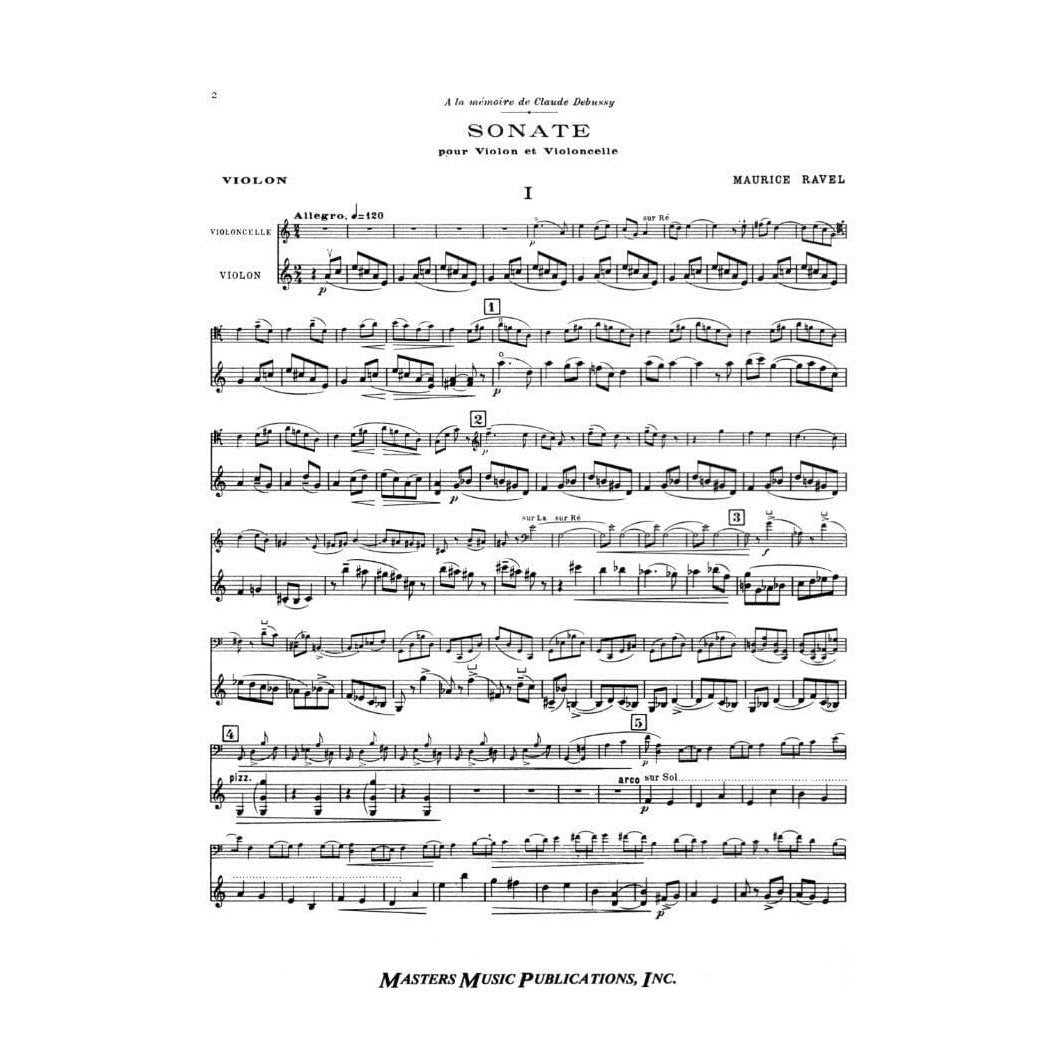 Ravel, Maurice - Sonata ( 1920 - 1922 ) for Violin and Cello Published by Masters Music Publications Inc