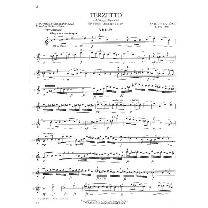 Dvo?ák, Antonín - Terzetto in C Major, Op 74 - transcribed for Violin, Viola, and Cello - edited by Richard Bell and the Seraphin Trio - International Edition