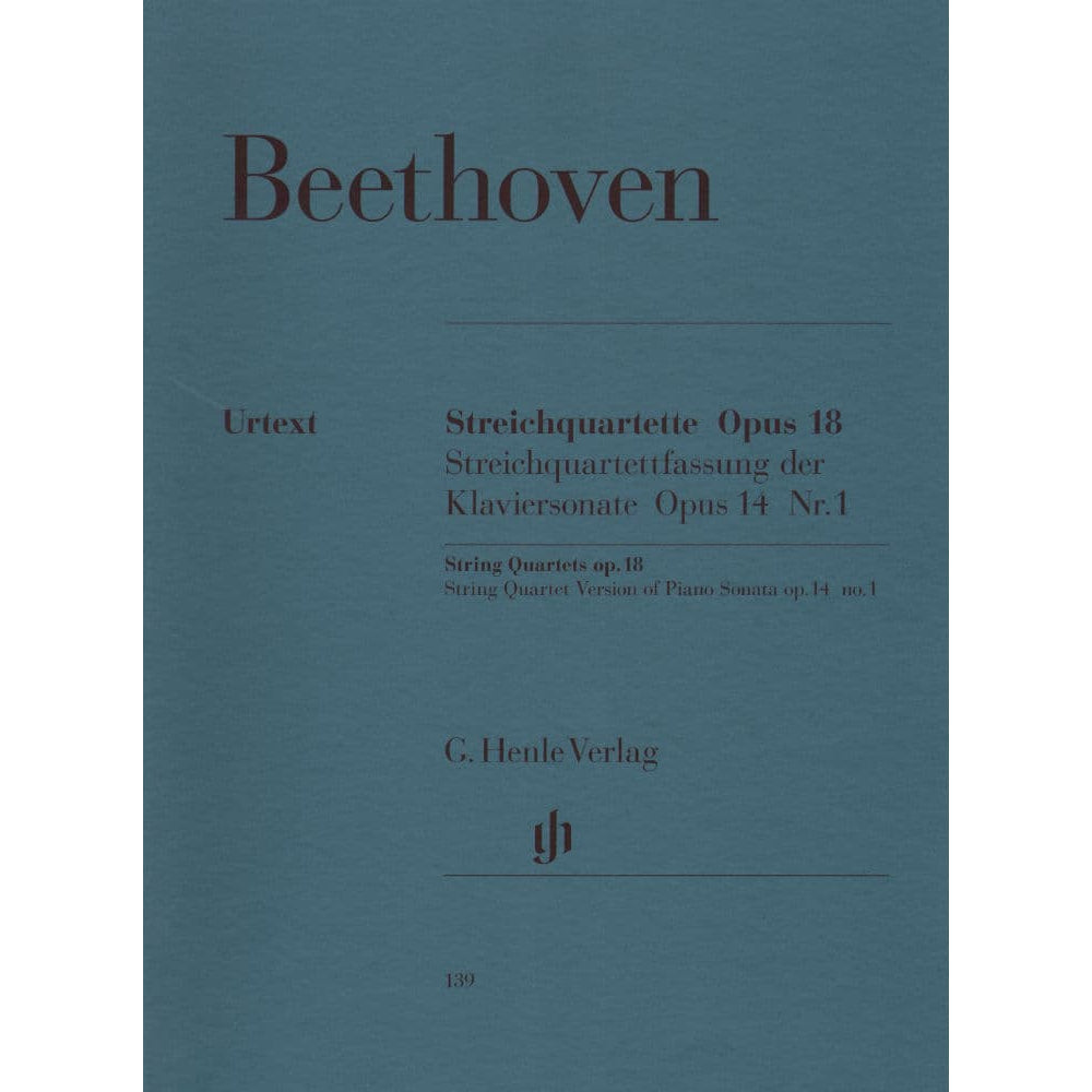 Beethoven, Ludwig - 6 String Quartets Op 18 for Two Violins, Viola and Cello - Henle Verlag URTEXT Edition