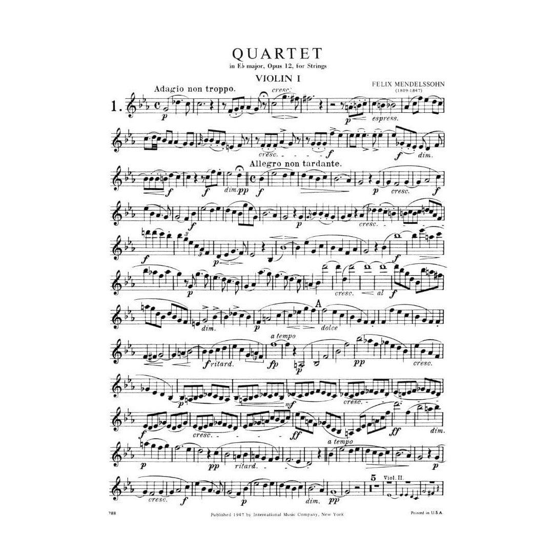 Mendelssohn, Felix - Four Celebrated Quartets, Op 12 and 44 - Two Violins, Viola, and Cello - International Music Co