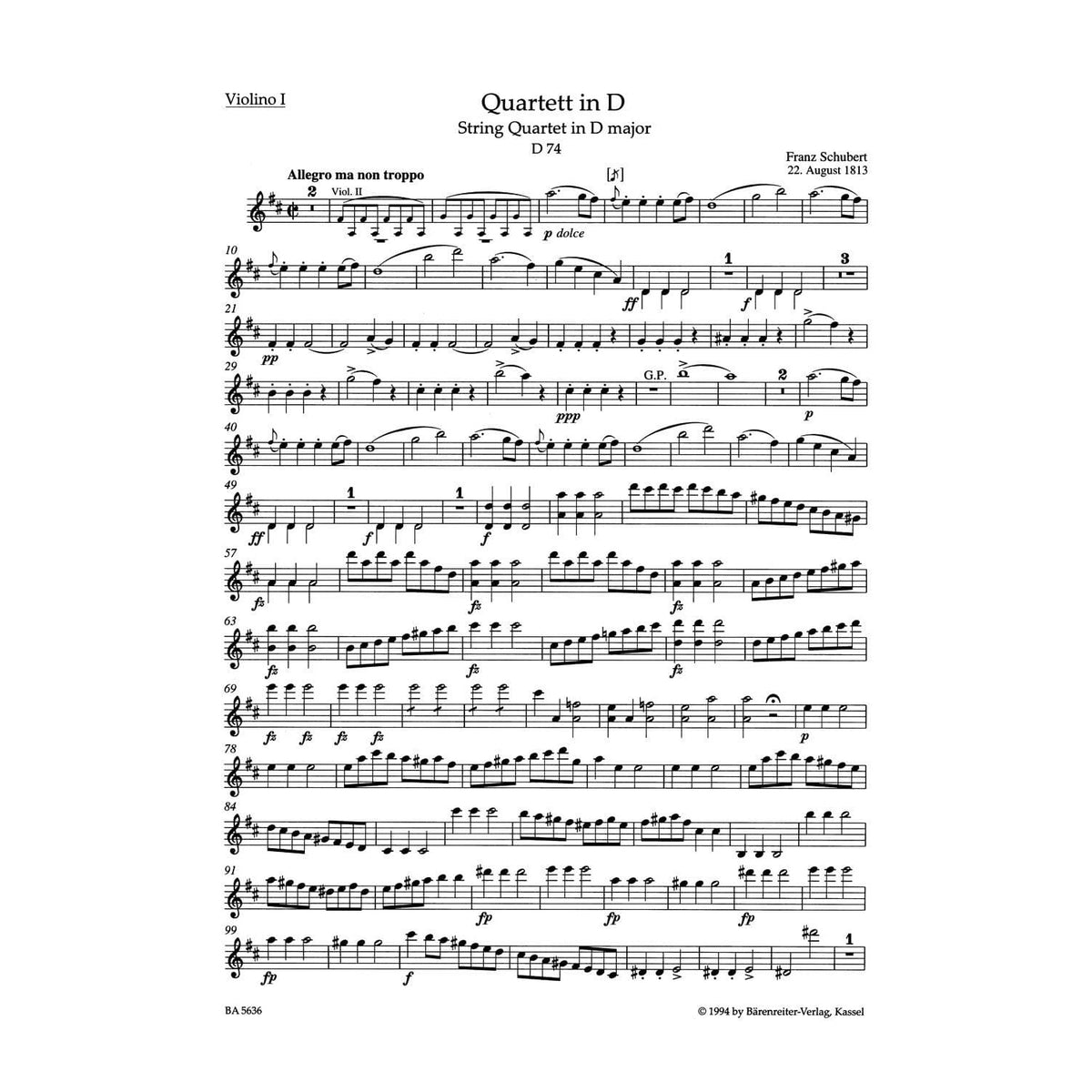 Schubert, Franz - Early String Quartets, Volume 3 URTEXT Published by Barenreiter