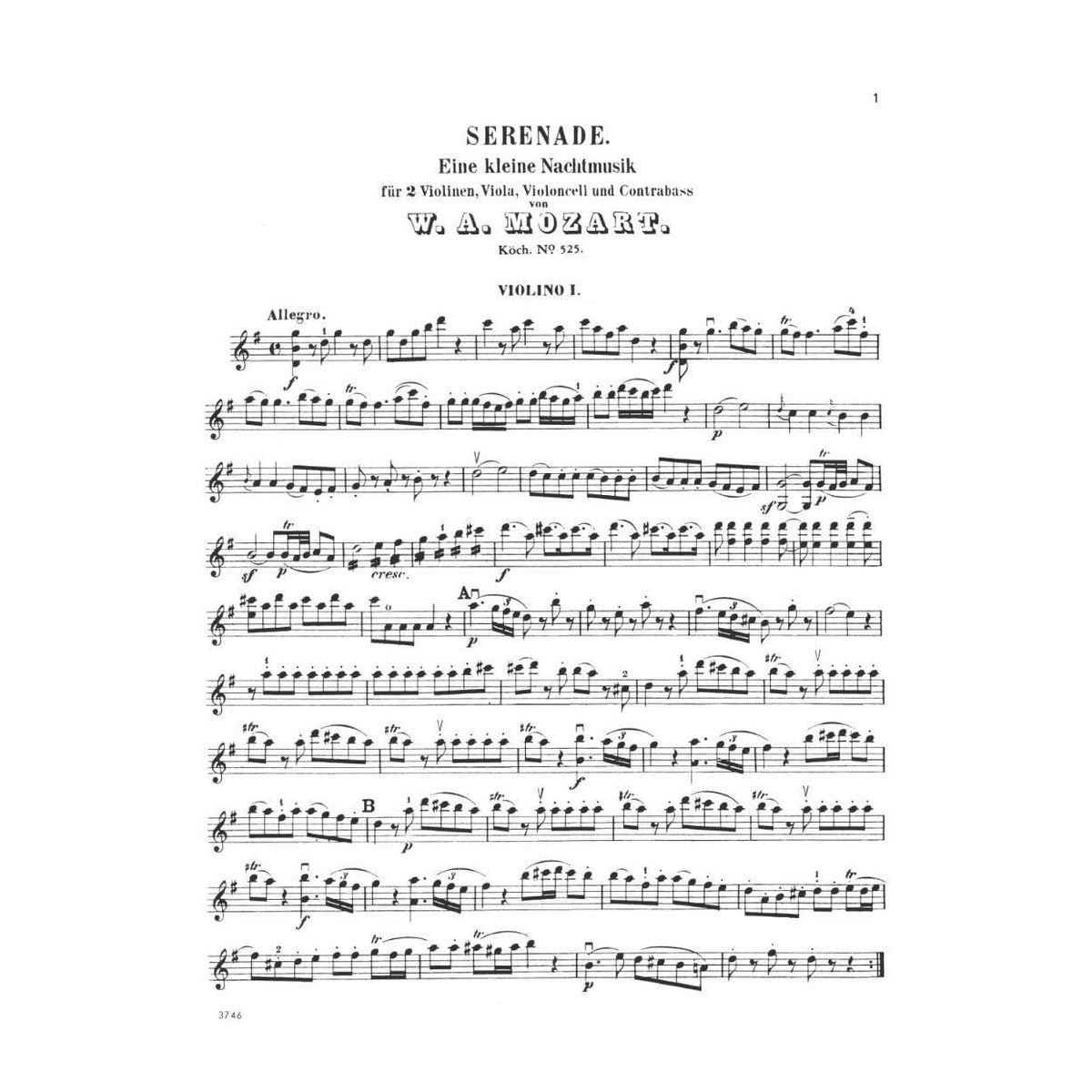 Mozart, WA - Eine Kleine Nachtmusik, K 525 - String Quartet - Score and Parts - Kalmus Edition