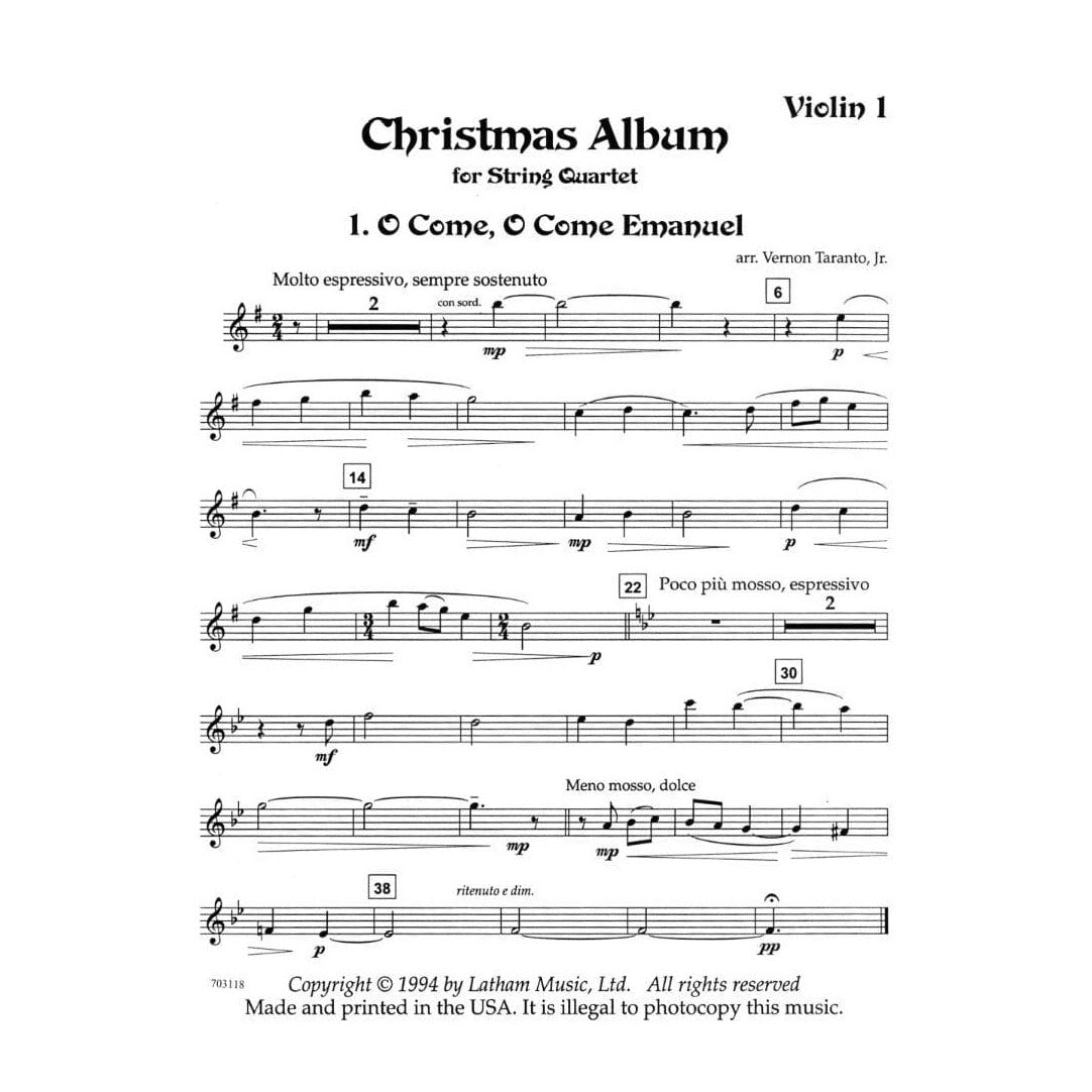 Christmas Album for String Quartet - Set of Parts - arranged by Vernon Taranto - Latham Music