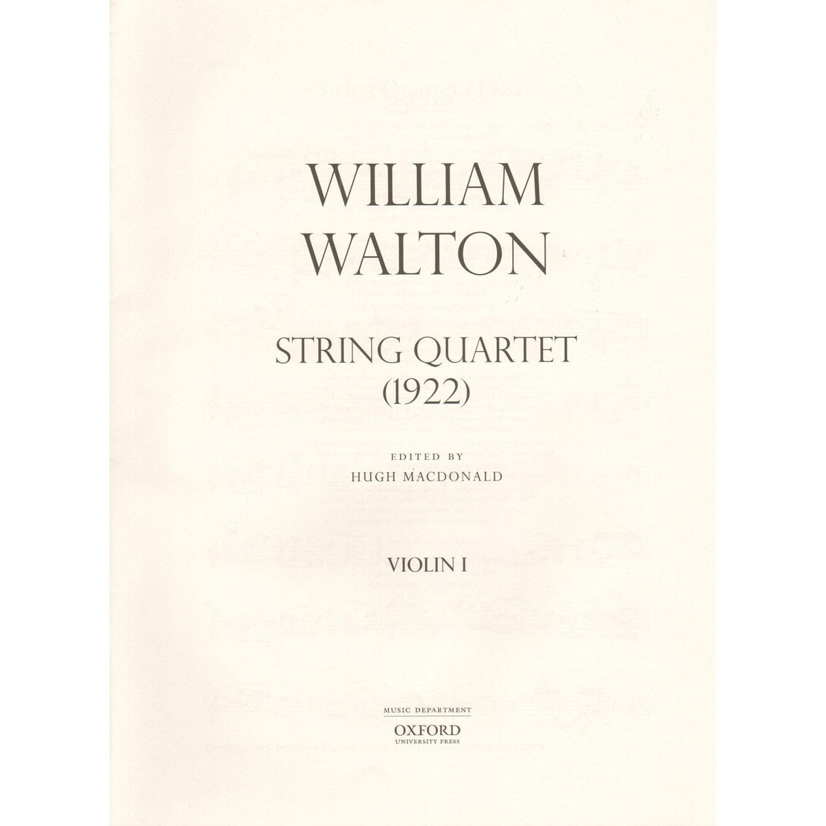 Walton, William - String Quartet (1922) - Set of Parts - edited by Hugh MacDonald - Oxford University Press