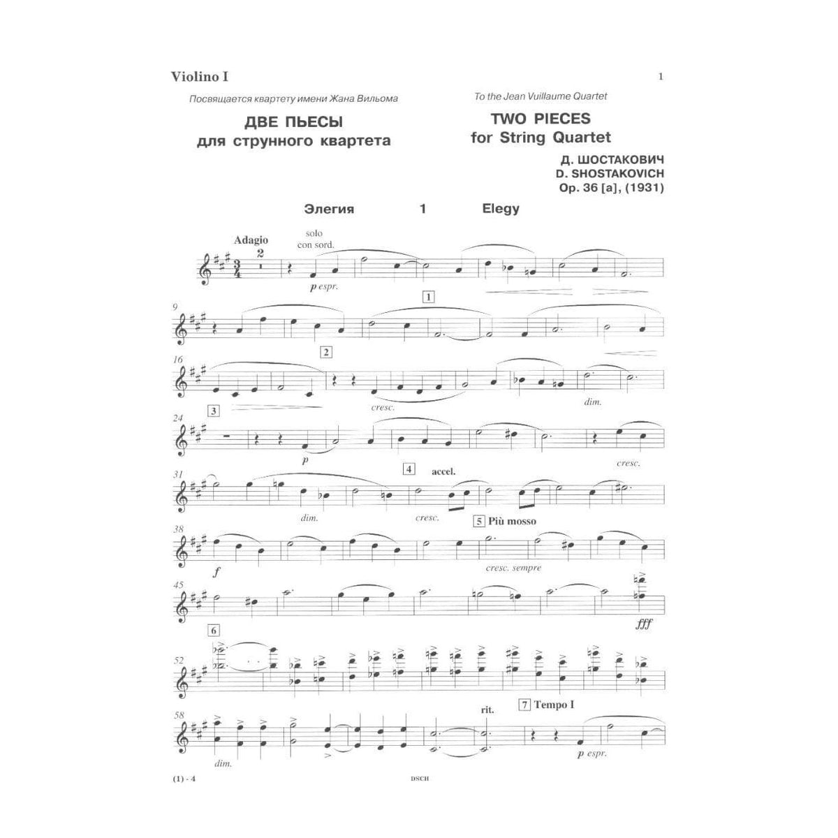 Shostakovich, Dmitri - Two Pieces for String Quartet (1931) - Two Violins, Viola, and Cello - DSCH Edition