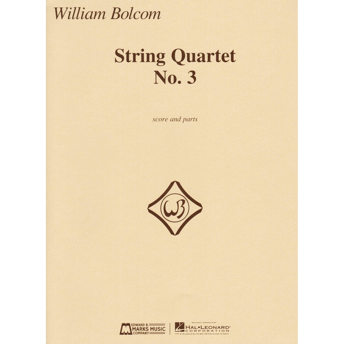 Bolcom, William - String Quartet No. 3 - Score and Parts - Edward B. Marks Music Company