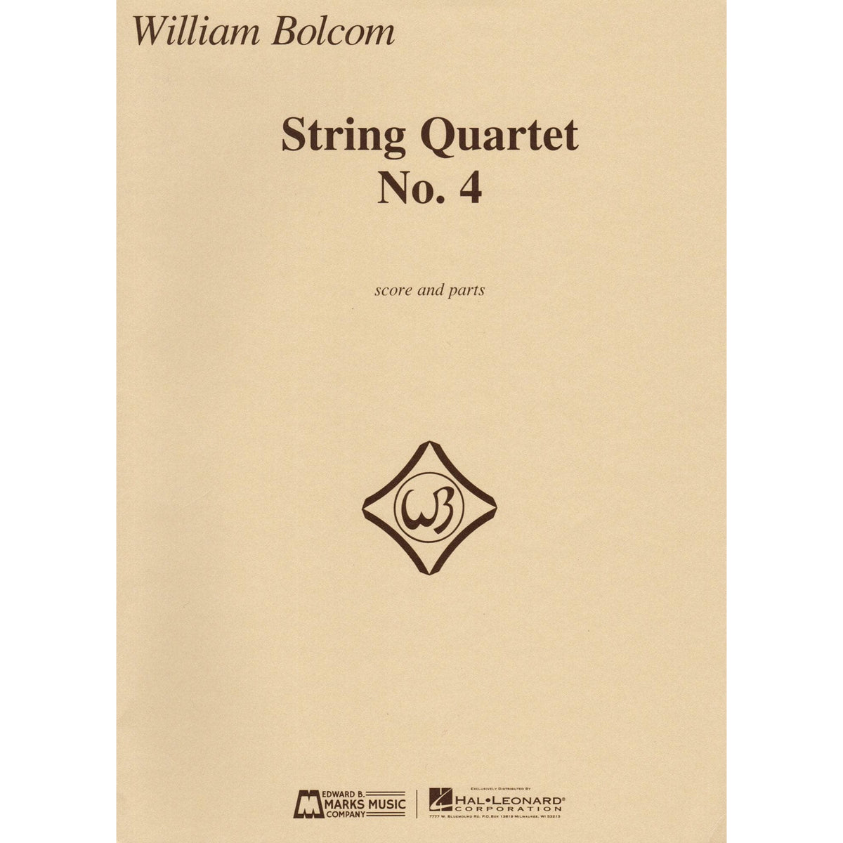 Bolcom, William - String Quartet No. 4 - Score and Parts - Edward B. Marks Music Company