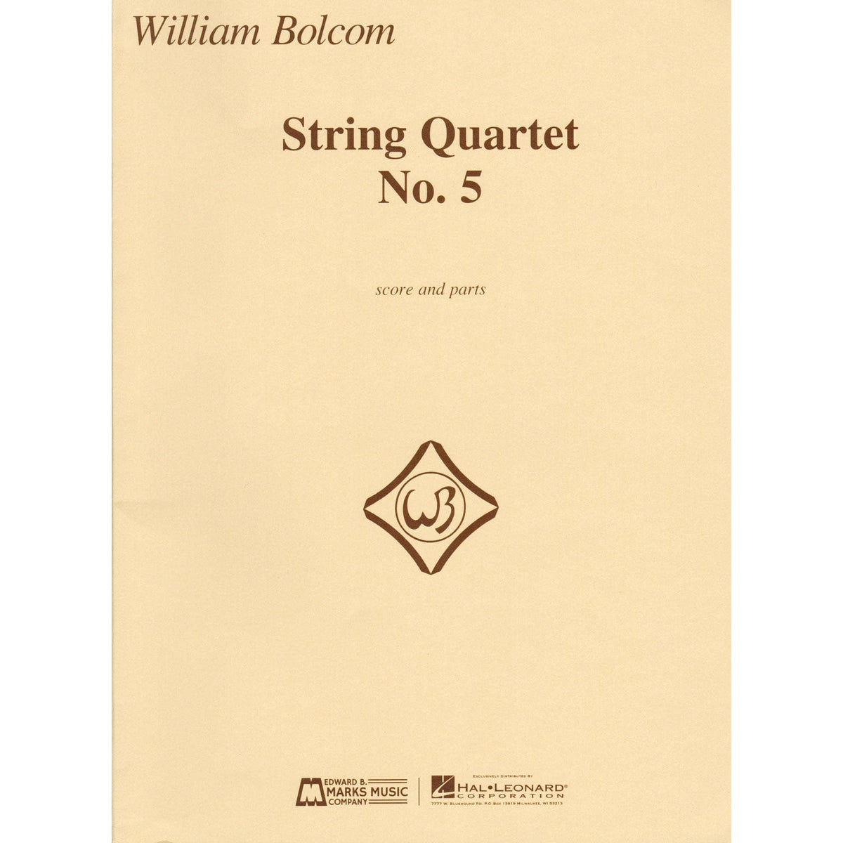 Bolcom, William - String Quartet No. 5 - Score and Parts - Edward B. Marks Music Company