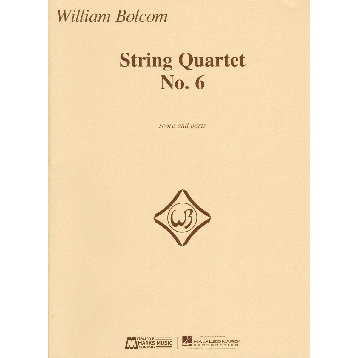 Bolcom, William - String Quartet No. 6 - Score and Parts - Edward B. Marks Music Company