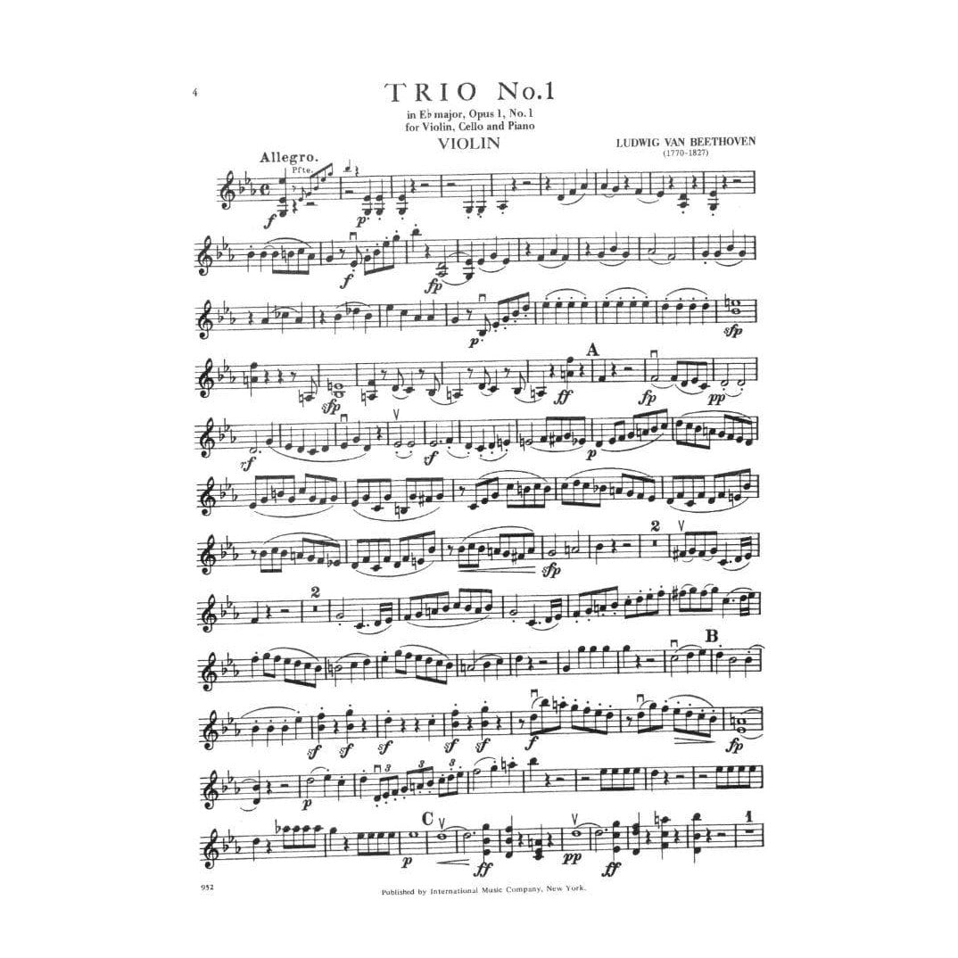 Beethoven, Ludwig - 6 Celebrated Trios Op 1, 11, 70, 97, 121a for Violin, Cello and Piano - Arranged by David - International Edition