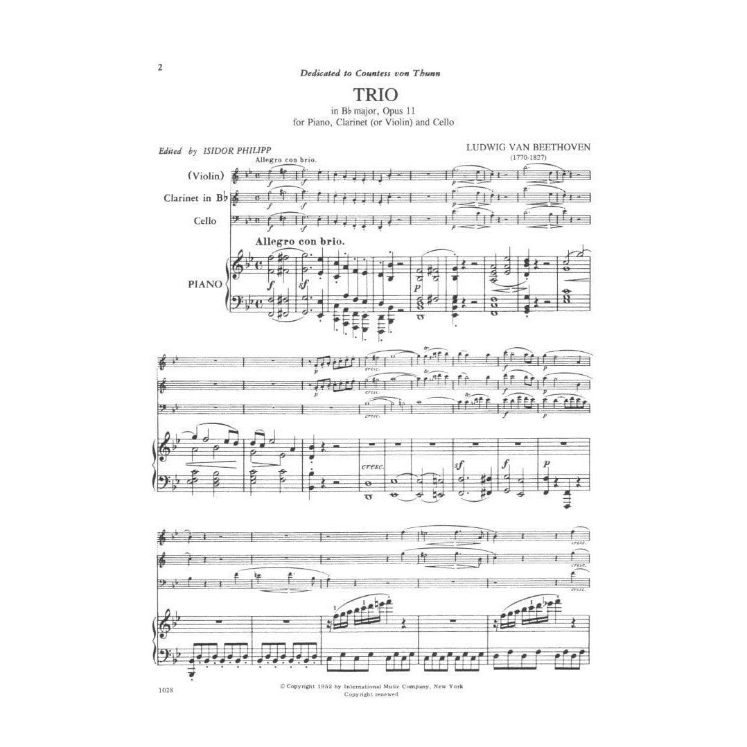 Beethoven, Ludwig - Trio No 4 in B-flat Major Op 11 for Violin, Cello and Piano - Arranged by Philipp - International Edition