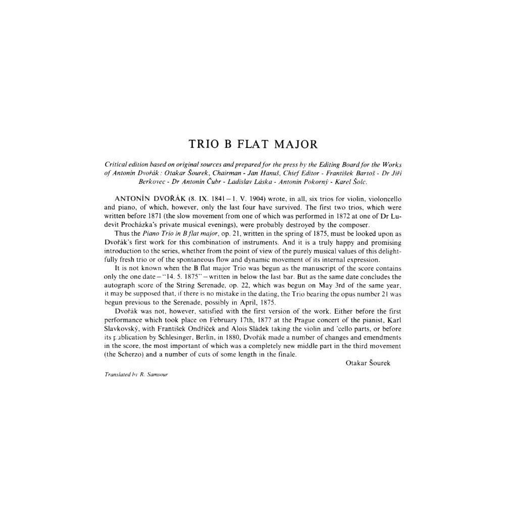 Dvorák, Antonín - Piano Trio in B-flat Major, Op 21 - Violin, Cello, and Piano - Masters Music Publications