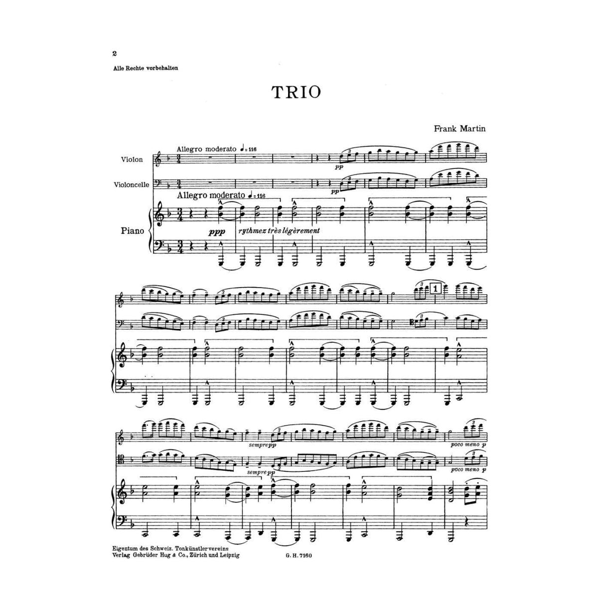 Martin, Frank - Piano Trio on Irish Folk Songs - Violin, Cello, and Piano - Swiss National Edition