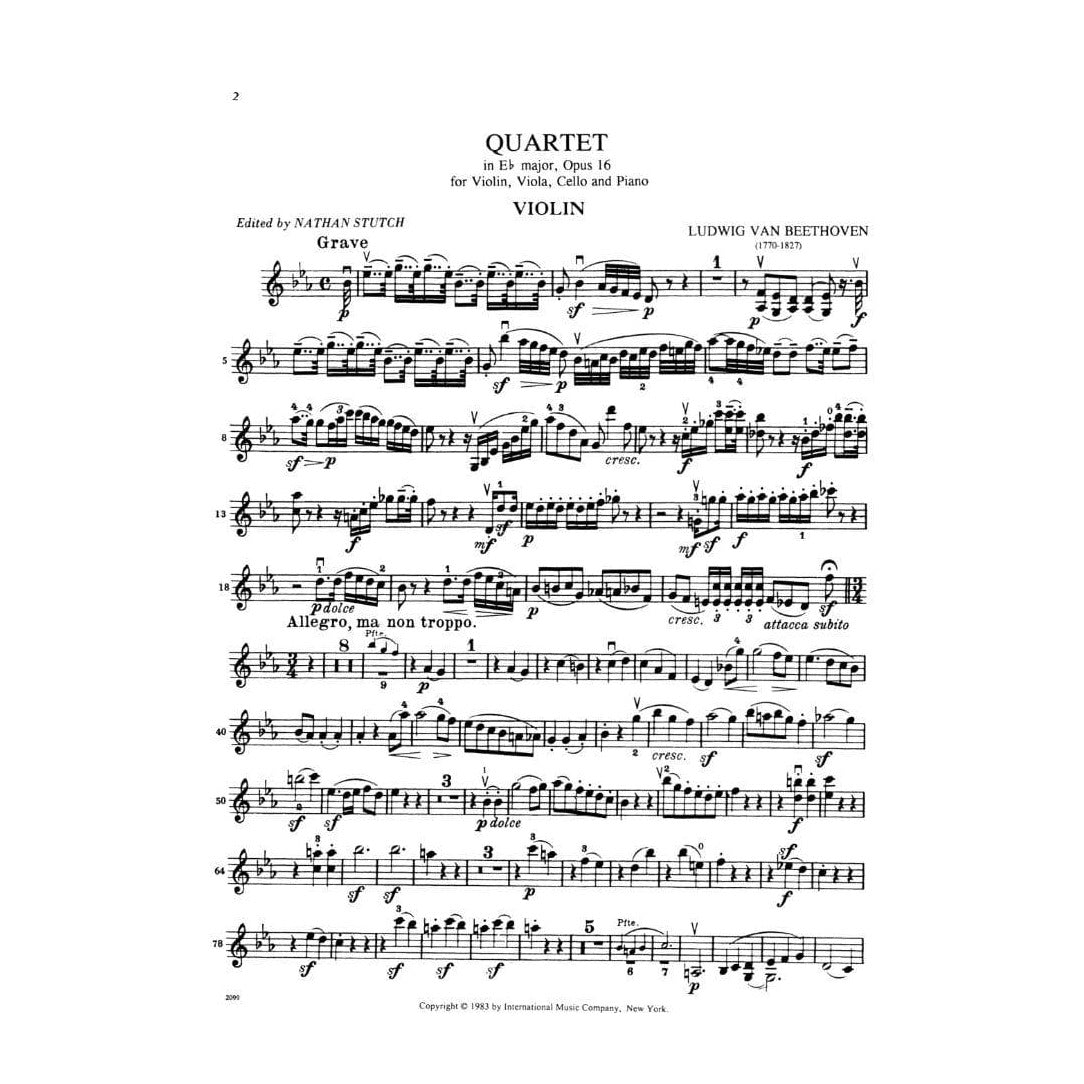 Beethoven, Ludwig - Piano Quartet in E-flat Major Op 16 for Violin, Viola, Cello and Piano - Arranged by Stutch - International Edition