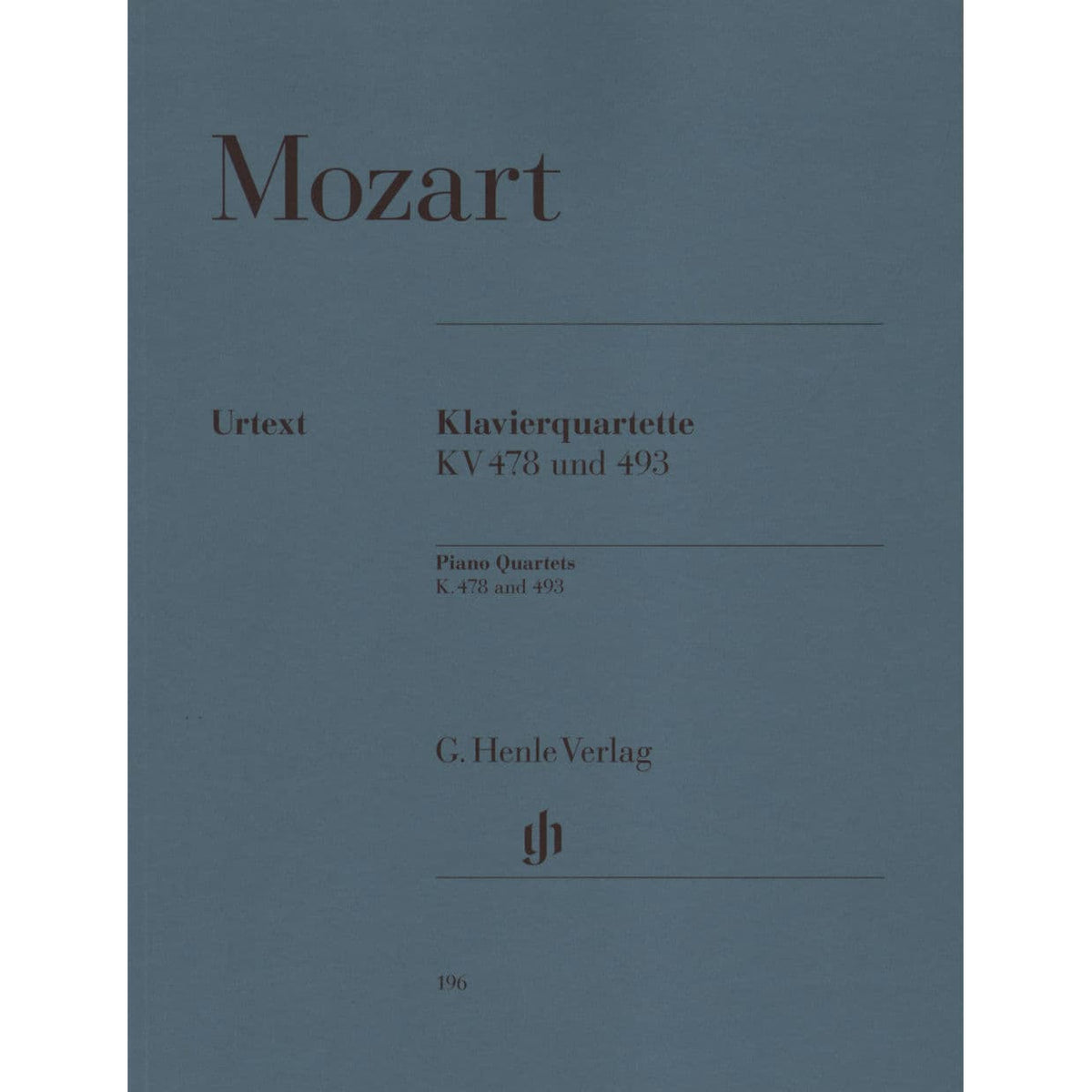 Mozart, WA - Piano Quartets, K 478 and 493 - Violin, Viola, Cello, and Piano - edited by Ernst Herttrich - G Henle Verlag URTEXT