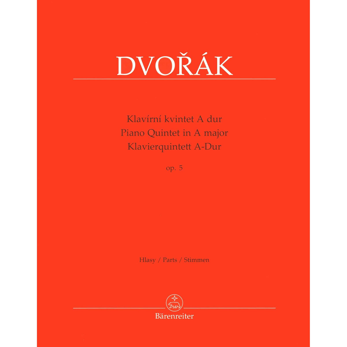 Dvorak, Antonin - Piano Quintet in A major, op. 5 - for Two Violins, Viola, Cello, and Piano - edited by Burghauser and Solc - Barenreiter URTEXT