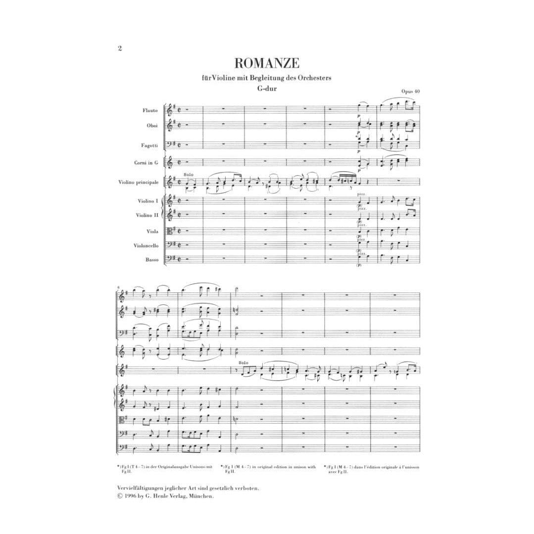 Beethoven, Ludwig van - Romanzen - op. 40 - op. 50 - URTEXT - G. Henle Verlag
