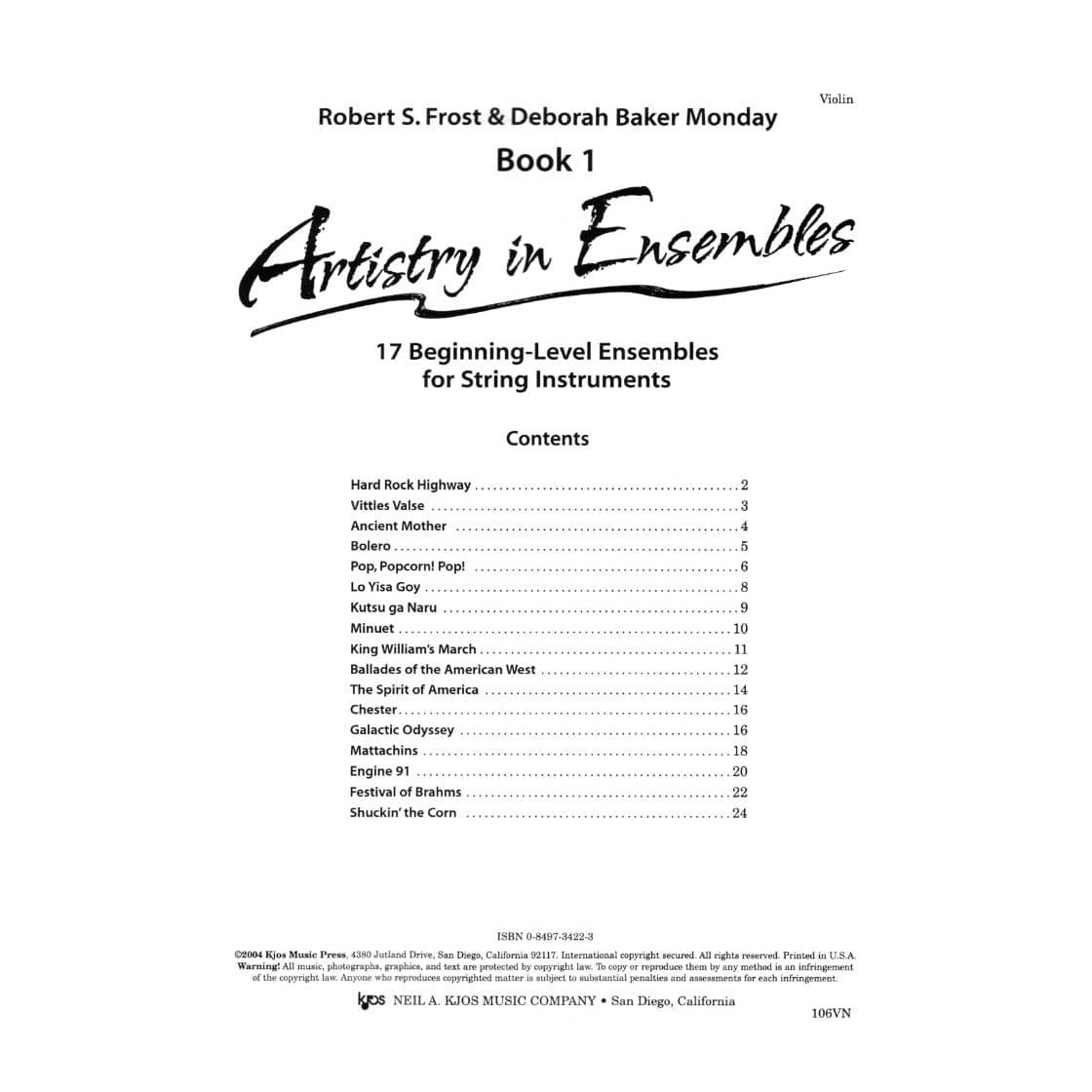 Frost/Monday - Artistry in Ensembles, Book 1 - Violin - Neil A Kjos Music Co