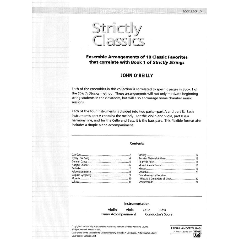 O'Reilly, John - Strictly Classics, Book 1, Cello Published by Neil A Kjos Music Company