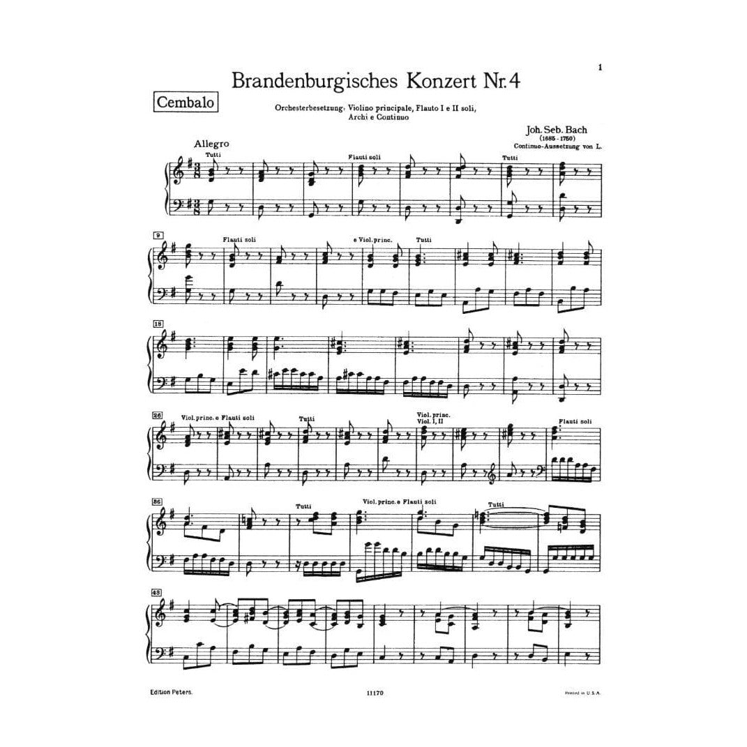 Bach, J.S. - Brandenburg Concerto No. 4, BWV 1049 - Piano Part - Peters Edition
