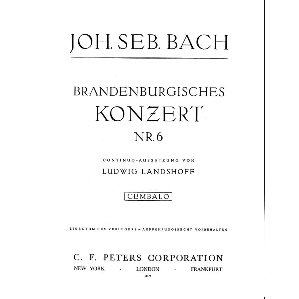 Bach, JS - Brandenburg Concerto No 6 BWV 1051 for Piano - Peters Edition