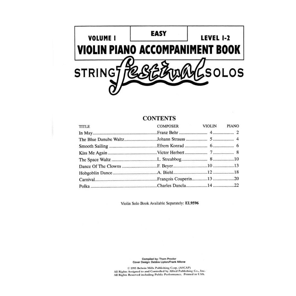 Applebaum, Samuel - String Festival Solos - Volume 1 Piano Accompaniment for Violin - Belwin/Mills Publication