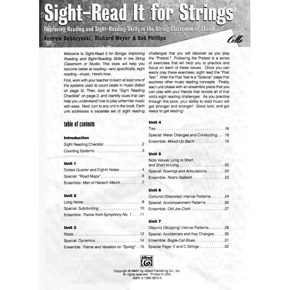 Dabczynski / Meyer / Phillips - Sight Read It for Strings: Improving Reading and Sight-Reading Skills in the String Classroom or Studio for Cello - Alfred Publication
