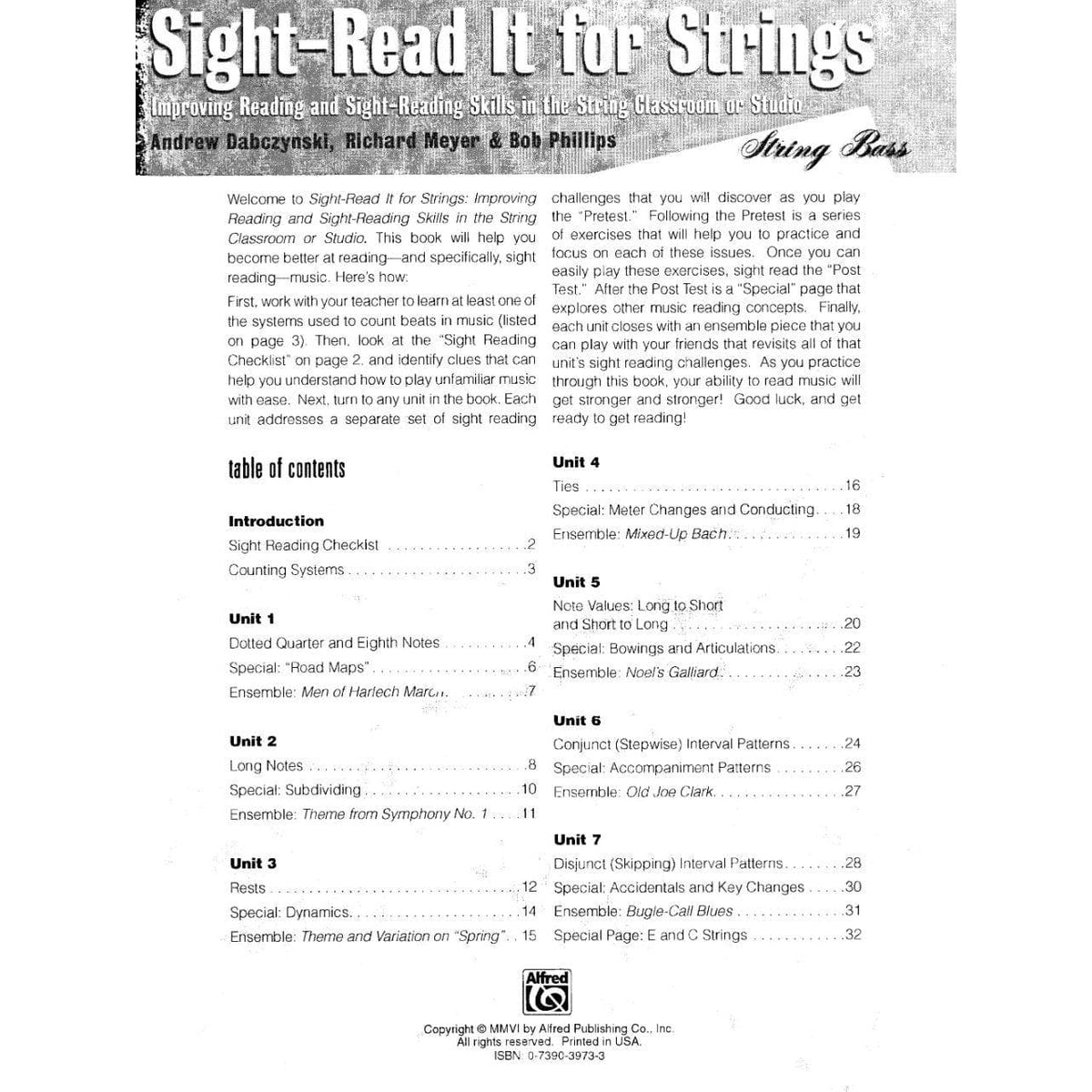 Dabczynski / Meyer / Phillips - Sight Read It for Strings: Improving Reading and Sight-Reading Skills in the String Classroom or Studio for Double Bass - Alfred Publication