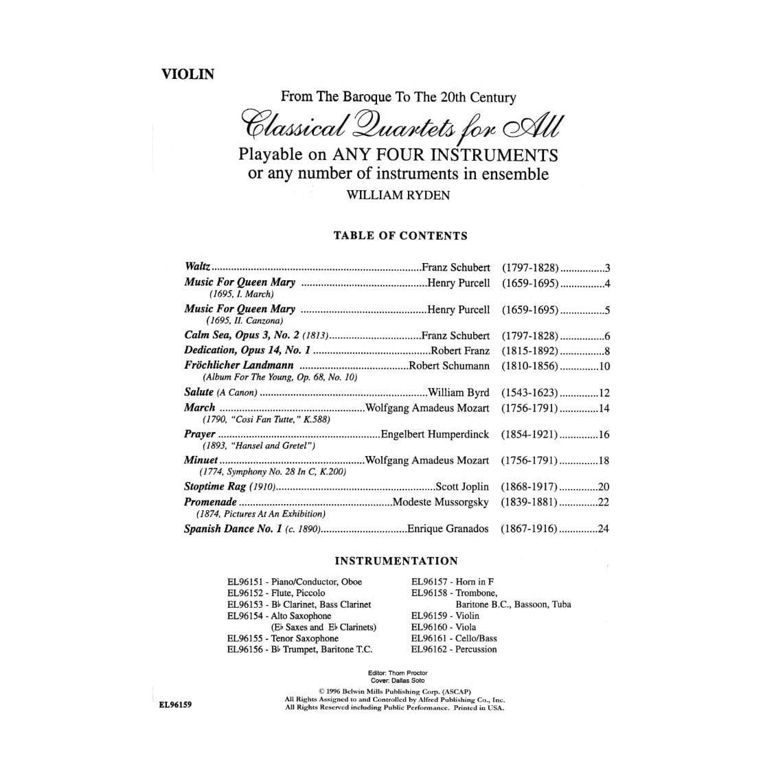 Ryden, William - Classical Quartets For All, Violin Part Published by Alfred Music Publishing