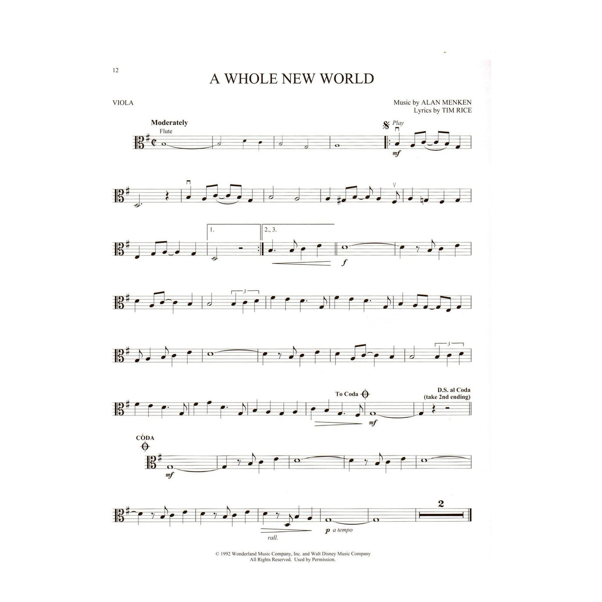 Disney's Aladdin - Instrumental Play-Along - for Viola with Online Audio - Hal Leonard