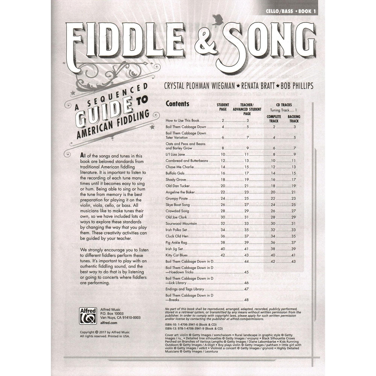 Fiddle & Song - A Sequenced Guide to American Fiddling - by Wiegman, Bratt, and Phillips - Cello/Bass Book 1 - Alfred Publishing