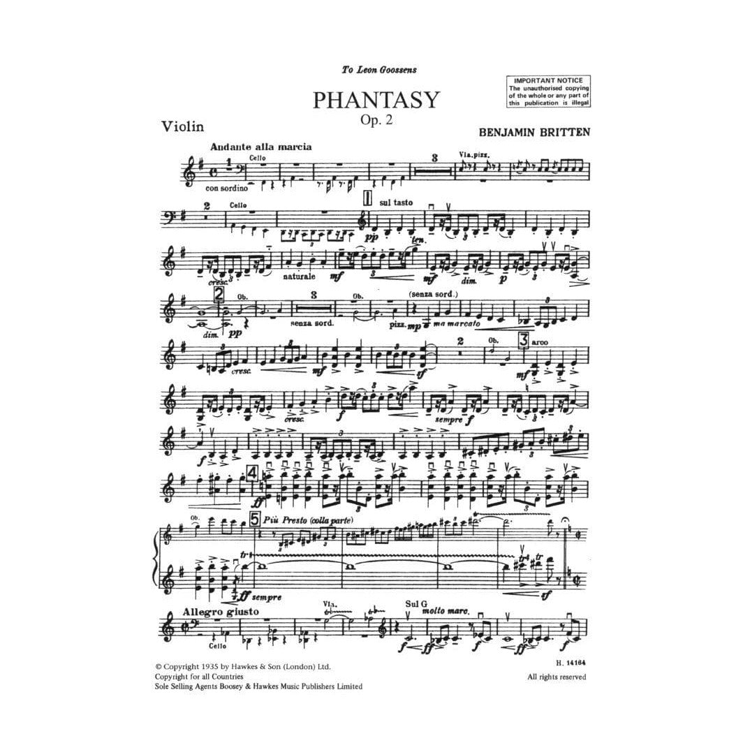 Britten, Benjamin - Phantasy Quartet Op 2 for Violin, Viola and Cello - Boosey & Hawkes Publication