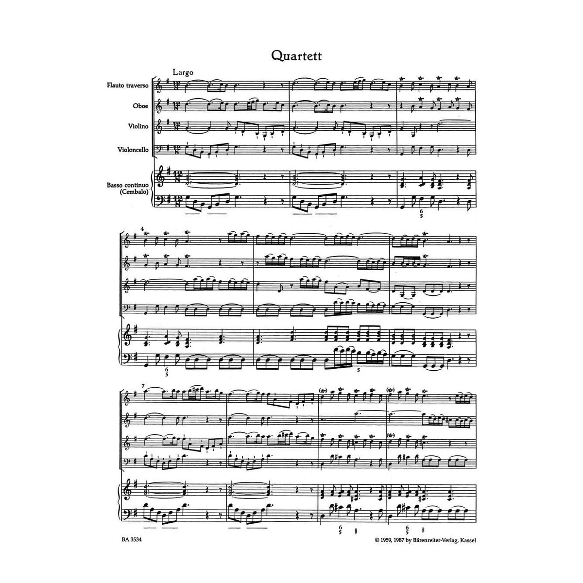 Telemann, Georg Philipp - Quartet in G Major, TWV 43:G2 URTEXT Published by Barenreiter