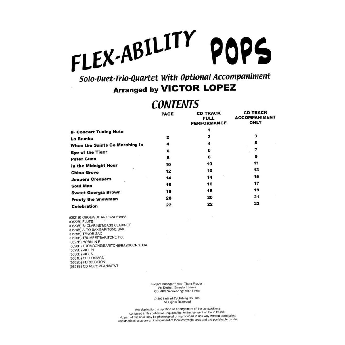 Victor Lopez - Flex Ability Pops. Oboe/Guitar/Piano/Bass Part. For Solo, Duet, Trio, or Quartet with optional Piano Accompaniment. Published by Alfred Music.