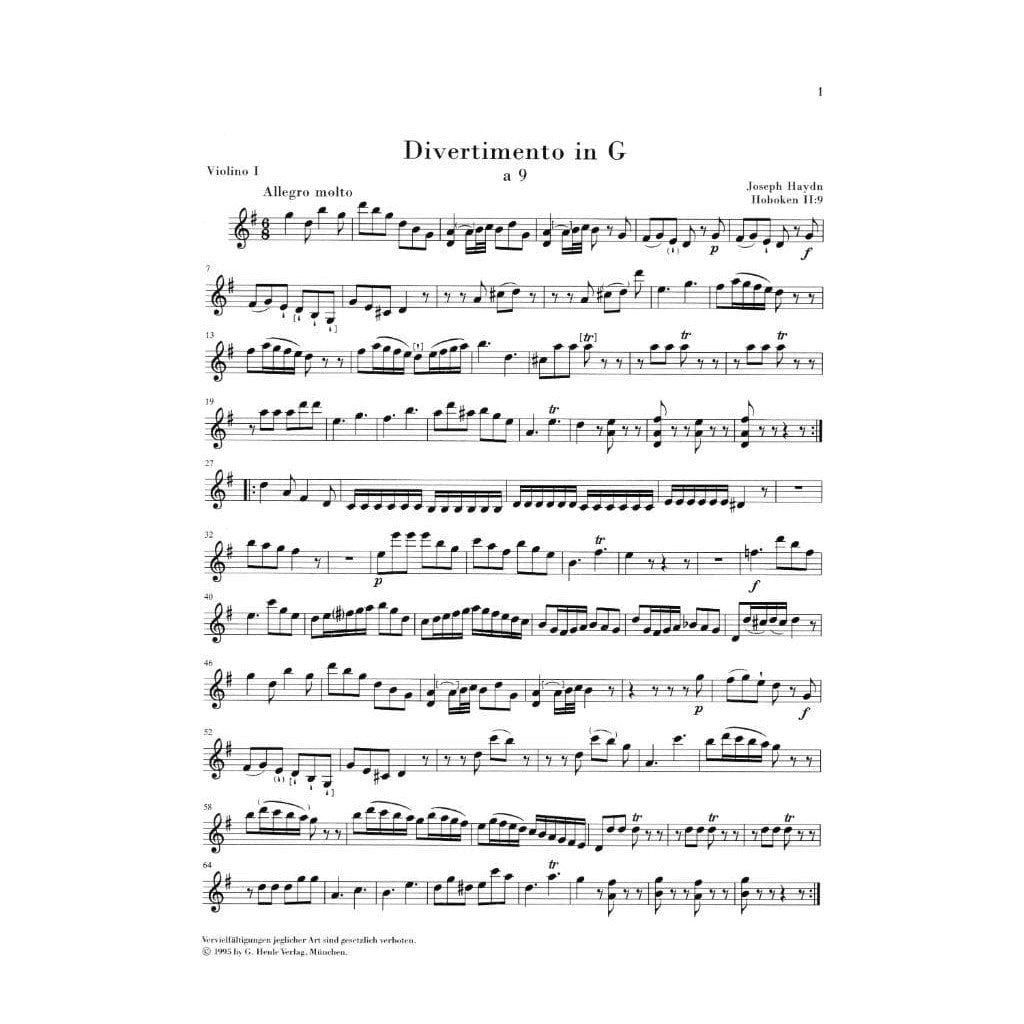 Haydn, Franz Joseph - Divertimento in G Major, Hob II:9 - 2 Oboes, 2 Horns, 2 Violins, 2 Violas, and Cello/Bass - G Henle Verlag URTEXT