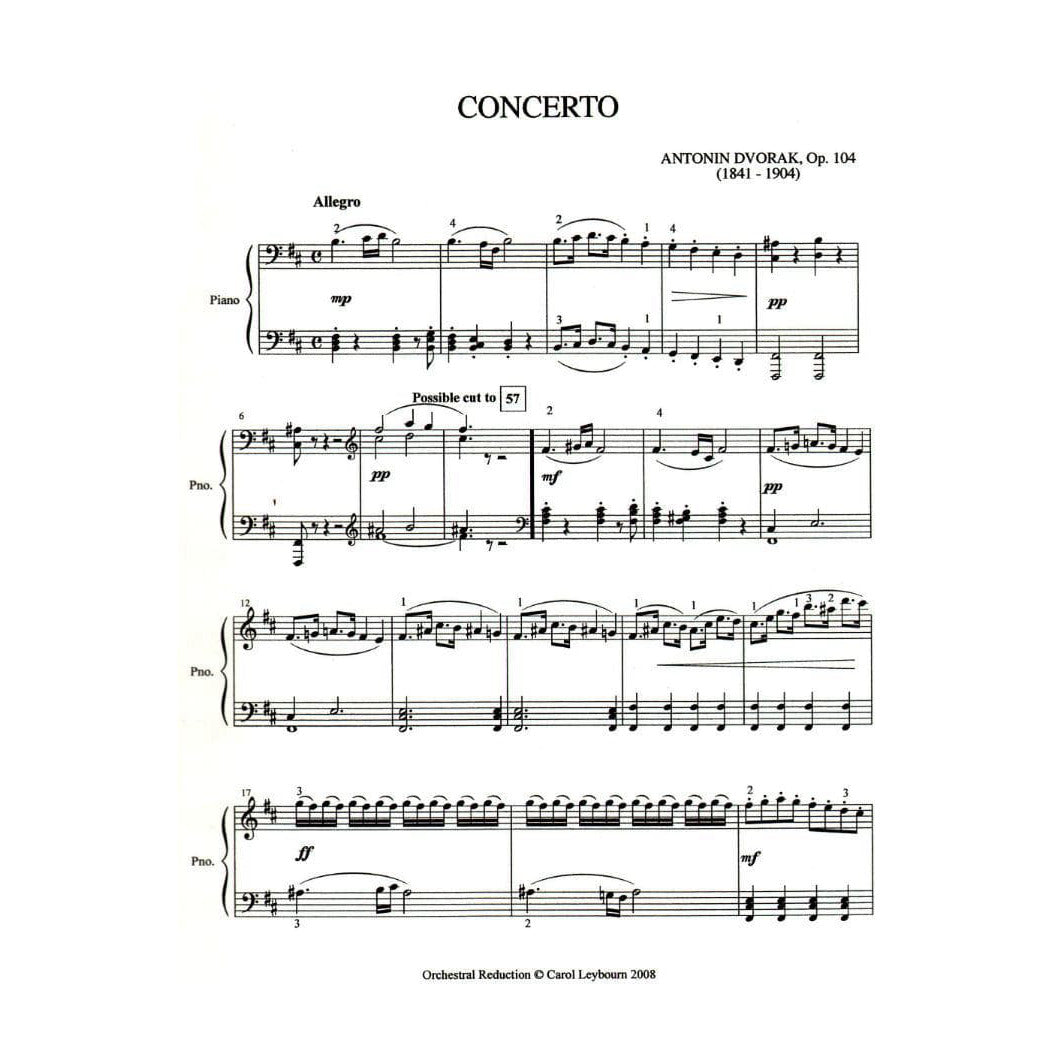 Dvorak, Antonin - Cello Concerto in b minor, Op 104 - PIANO ACCOMPANIMENT ONLY - arranged by Carol Leybourn - Frustrated Accompanist Edition