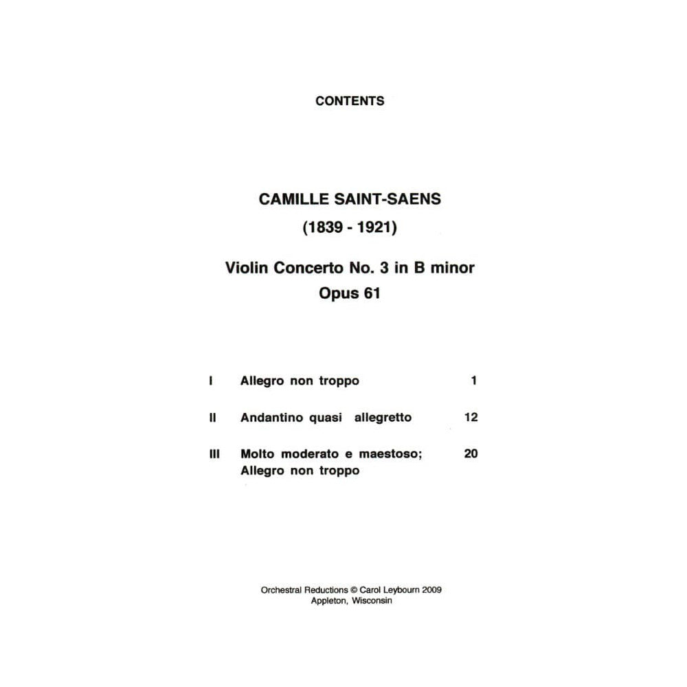 Saint-Saëns, Camille - Violin Concerto No 3 in b minor, Op 61 - PIANO ACCOMPANIMENT ONLY - arranged by Carol Leybourn - Frustrated Accompanist Edition