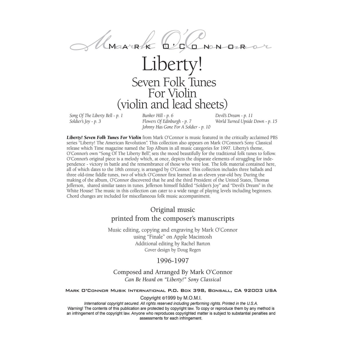 O'Connor, Mark - Liberty! (Seven Folk Tunes for Violin and Folk Instruments) - Score - Digital Download