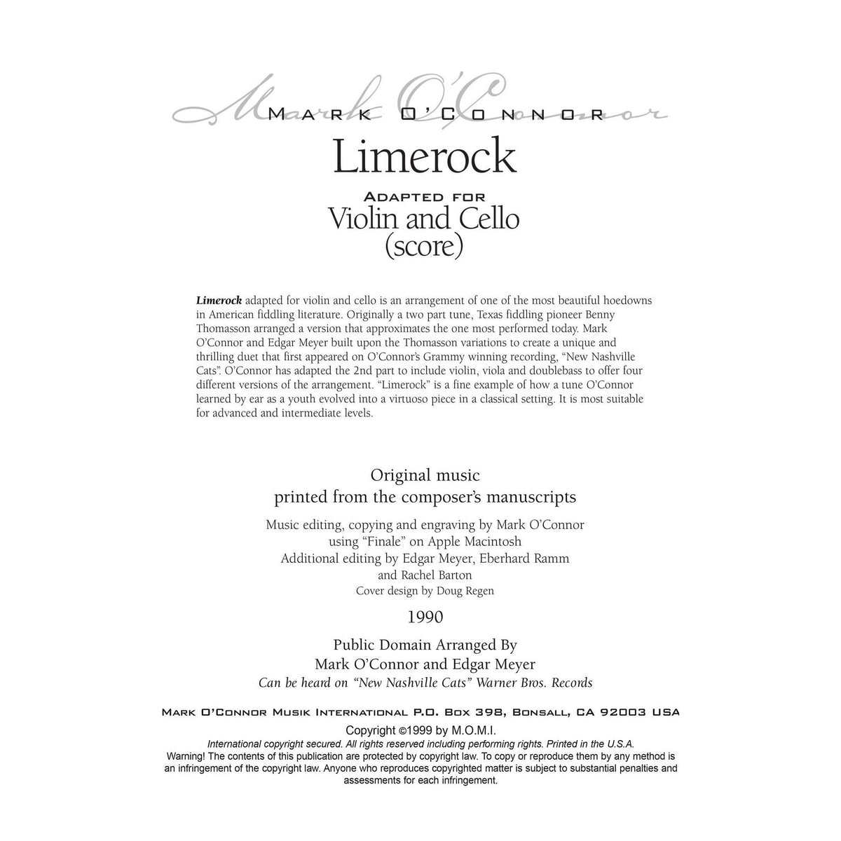 O'Connor, Mark - Limerock for Violin and Cello - Score - Digital Download