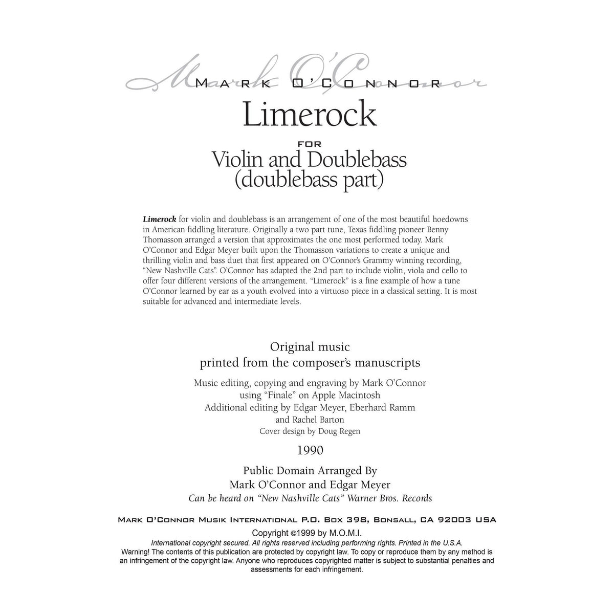 O'Connor, Mark - Limerock for Violin and Bass - Bass - Digital Download