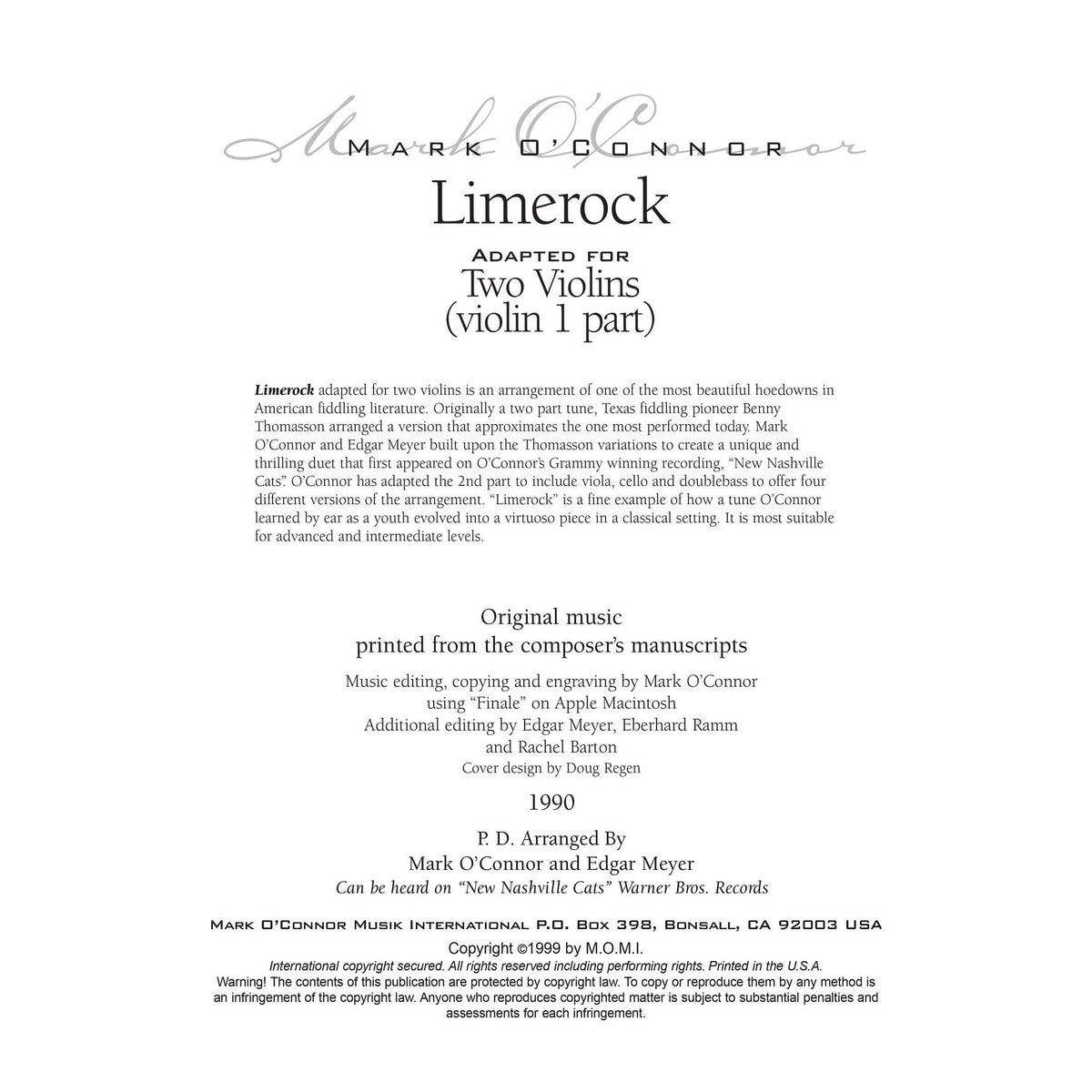 O'Connor, Mark - Limerock for 2 Violins - Violin 1 - Digital Download
