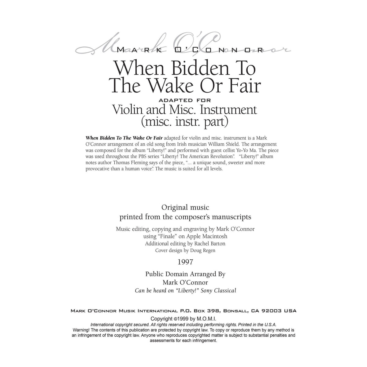 O'Connor - When Bidden To The Wake Or Fair for Violin & Misc Instrument - Dig. Download