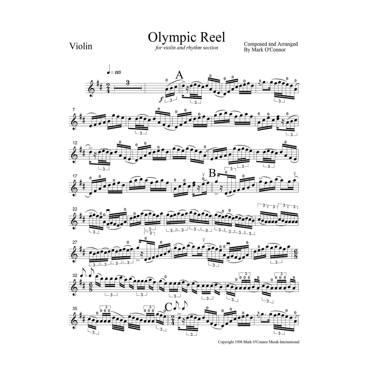 O'Connor, Mark - Olympic Reel for Violin and Folk Instrument - Violin - Digital Download
