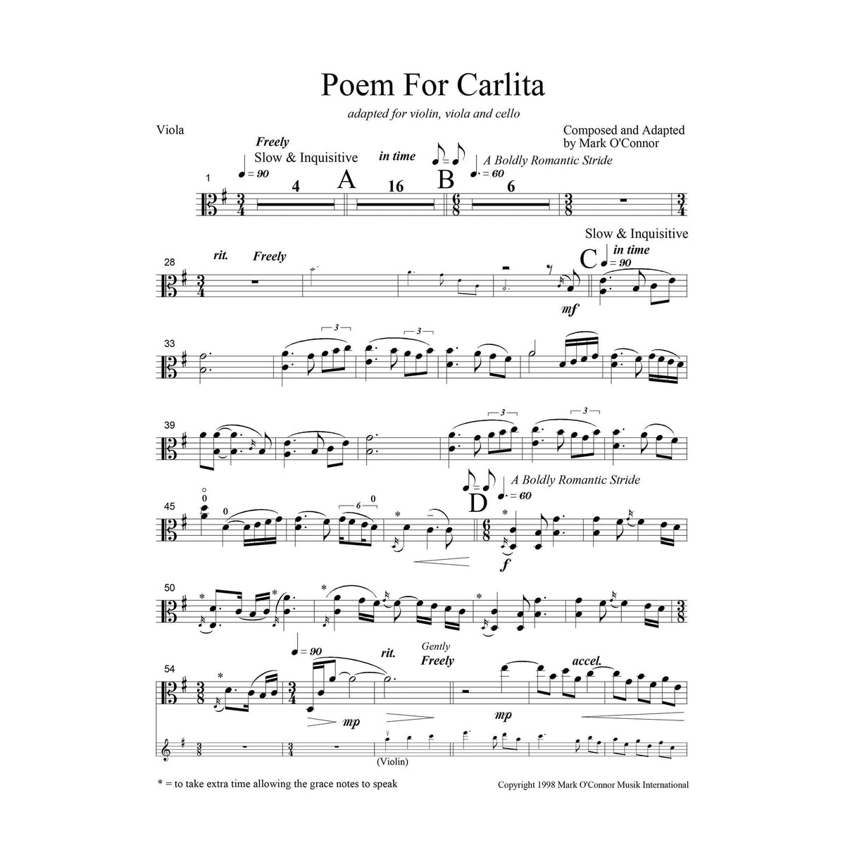 O'Connor, Mark - Poem for Carlita for Violin, Viola, and Cello - Viola - Digital Download