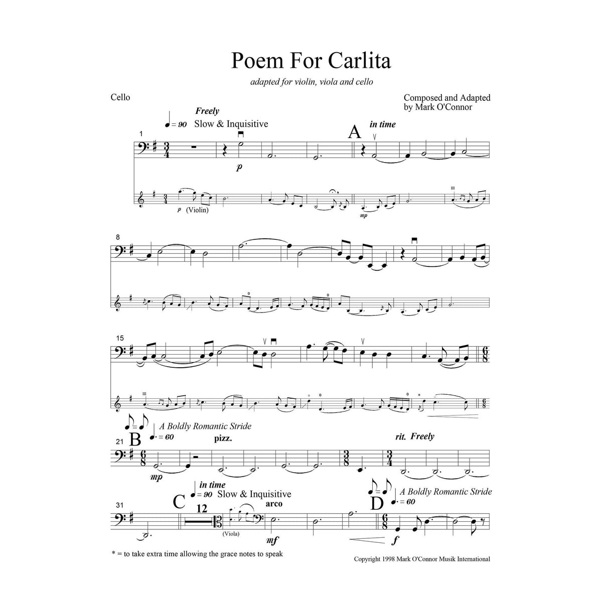 O'Connor, Mark - Poem for Carlita for Violin, Viola, and Cello - Cello - Digital Download