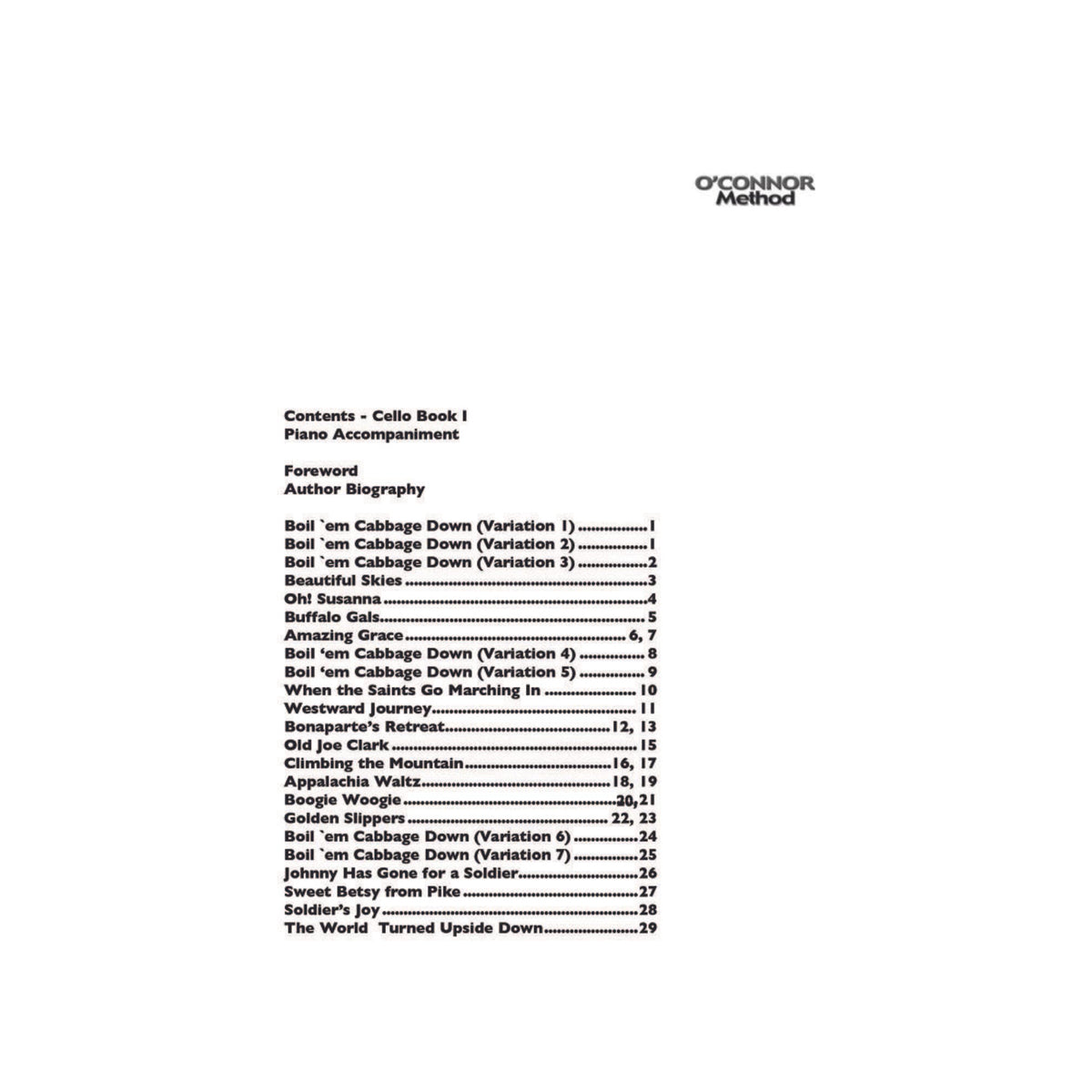 O'Connor Cello Method Book I - Piano Accompaniment - Digital Download