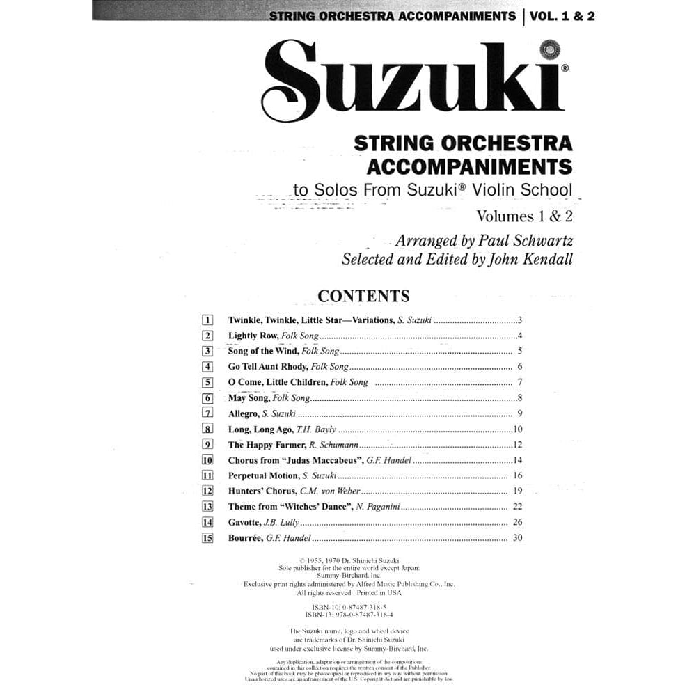 String Orchestra Accompaniments to Solos from Suzuki Violin School, Volumes 1 and 2 - Score