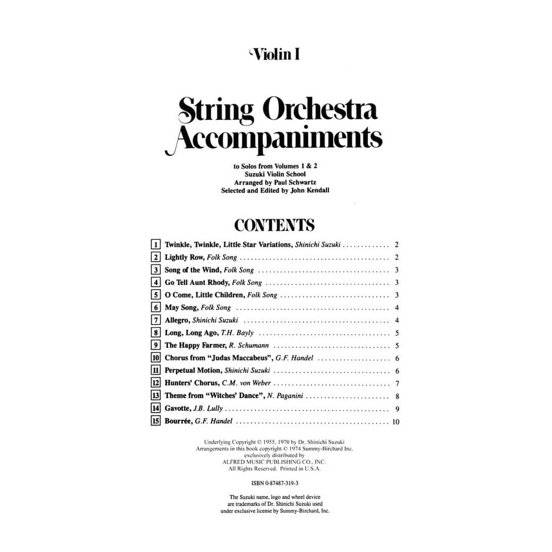 String Orchestra Accompaniments to Solos from Suzuki Violin School, Volumes 1 and 2 - Violin 1